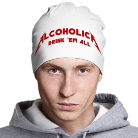 beanie с принтом Alcoholica в Белгороде,  |  | Тематика изображения на принте: 