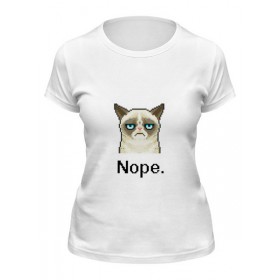 Женская футболка с принтом Сердитый котик / Grumpy Cat (Пиксельный) в Белгороде,  |  | 