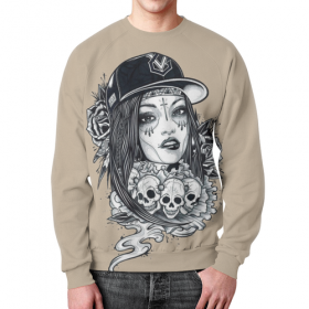 full_print_sweatshirt с принтом Девушка и черепа с розами в Белгороде,  |  | 