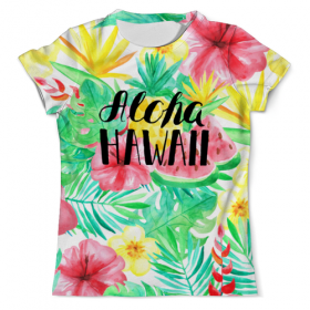 full_print_tee с принтом Aloha Hawaii в Белгороде, Футболка с нанесением полноцветного изображения по всей поверхности может быть выполнена в двух вариантах - ХЛОПОК и СИНТЕТИКА. | Хлопок - ткань из 100% хлопка высшего качества пенье.  <br>Синтетика - ткань с высоким содержанием синтетического волокна (до 80%).  Материал хорошо тянется, имеет приятную на ощупь фактуру | Тематика изображения на принте: 