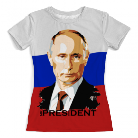 full_print_woman_tee с принтом Мистер президент в Белгороде, Футболка с нанесением полноцветного изображения по всей поверхности может быть выполнена в двух вариантах - ХЛОПОК и СИНТЕТИКА. | Хлопок - ткань из 100% хлопка высшего качества пенье.  <br>Синтетика - ткань с высоким содержанием синтетического волокна (до 80%).  Материал хорошо тянется, имеет приятную на ощупь фактуру | 