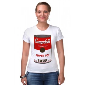 Женская футболка стрэйч с принтом Campbells Soup (Энди Уорхол) в Белгороде,  |  | 