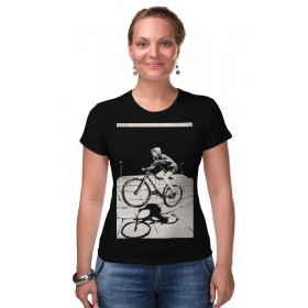 Женская футболка стрэйч с принтом девушка на велосипеде в Белгороде,  |  | 