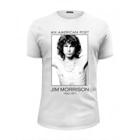 Мужская футболка Premium с принтом Джим Моррисон в Белгороде, Белый, черный, серый меланж, голубой: 100% хлопок, плотность 160 гр. Остальные цвета: 92% хлопок, 8% лайкра, плотность 170-180гр. |  | 