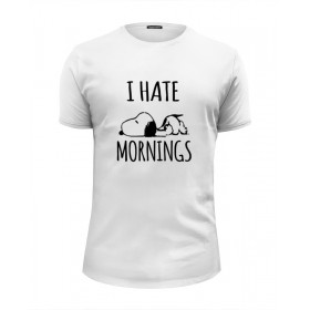 Мужская футболка Premium с принтом Я ненавижу утро (I Hate Mornings) в Белгороде, Белый, черный, серый меланж, голубой: 100% хлопок, плотность 160 гр. Остальные цвета: 92% хлопок, 8% лайкра, плотность 170-180гр. |  | 