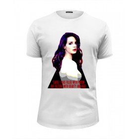 Мужская футболка Premium с принтом Lana Del Rey - Ultraviolence Era (Front Back) в Белгороде, Белый, черный, серый меланж, голубой: 100% хлопок, плотность 160 гр. Остальные цвета: 92% хлопок, 8% лайкра, плотность 170-180гр. |  | Тематика изображения на принте: 