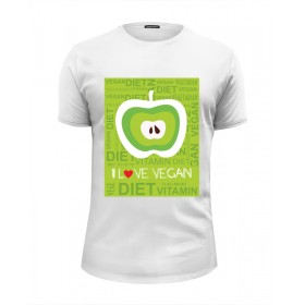 Мужская футболка Premium с принтом I love vegan в Белгороде, Белый, черный, серый меланж, голубой: 100% хлопок, плотность 160 гр. Остальные цвета: 92% хлопок, 8% лайкра, плотность 170-180гр. |  | 