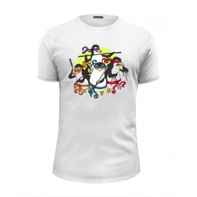 Мужская футболка Premium с принтом Пингвины-ниндзя в Белгороде, Белый, черный, серый меланж, голубой: 100% хлопок, плотность 160 гр. Остальные цвета: 92% хлопок, 8% лайкра, плотность 170-180гр. |  | 