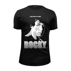 Мужская футболка Premium с принтом Rocky Balboa в Белгороде, Белый, черный, серый меланж, голубой: 100% хлопок, плотность 160 гр. Остальные цвета: 92% хлопок, 8% лайкра, плотность 170-180гр. |  | Тематика изображения на принте: 