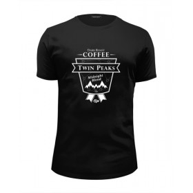 Мужская футболка Premium с принтом Твин Пикс Кофе в Белгороде, Белый, черный, серый меланж, голубой: 100% хлопок, плотность 160 гр. Остальные цвета: 92% хлопок, 8% лайкра, плотность 170-180гр. |  | 