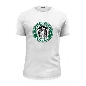 Мужская футболка Premium с принтом Canterlot Coffee (Starbucks x Luna) в Белгороде, Белый, черный, серый меланж, голубой: 100% хлопок, плотность 160 гр. Остальные цвета: 92% хлопок, 8% лайкра, плотность 170-180гр. |  | 