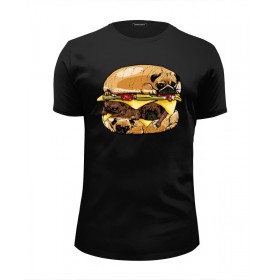 Мужская футболка Premium с принтом Мопс Бургер в Белгороде, Белый, черный, серый меланж, голубой: 100% хлопок, плотность 160 гр. Остальные цвета: 92% хлопок, 8% лайкра, плотность 170-180гр. |  | 
