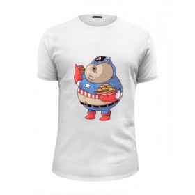 Мужская футболка Premium с принтом Fat Captain America в Белгороде, Белый, черный, серый меланж, голубой: 100% хлопок, плотность 160 гр. Остальные цвета: 92% хлопок, 8% лайкра, плотность 170-180гр. |  | 