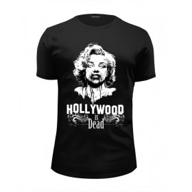 Мужская футболка Premium с принтом Hollywood is dead в Белгороде, Белый, черный, серый меланж, голубой: 100% хлопок, плотность 160 гр. Остальные цвета: 92% хлопок, 8% лайкра, плотность 170-180гр. |  | 