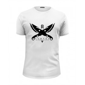 Мужская футболка Premium с принтом Hunter (Destiny) в Белгороде, Белый, черный, серый меланж, голубой: 100% хлопок, плотность 160 гр. Остальные цвета: 92% хлопок, 8% лайкра, плотность 170-180гр. |  | 