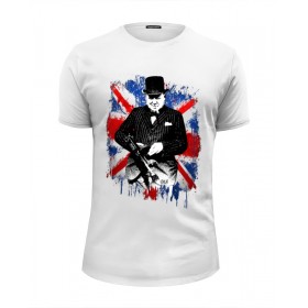 Мужская футболка Premium с принтом Уинстон Черчилль в Белгороде, Белый, черный, серый меланж, голубой: 100% хлопок, плотность 160 гр. Остальные цвета: 92% хлопок, 8% лайкра, плотность 170-180гр. |  | 