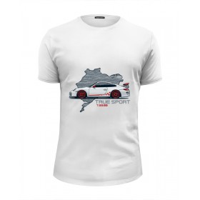 Мужская футболка Premium с принтом Porsche 911 GT3 RS в Белгороде, Белый, черный, серый меланж, голубой: 100% хлопок, плотность 160 гр. Остальные цвета: 92% хлопок, 8% лайкра, плотность 170-180гр. |  | Тематика изображения на принте: 