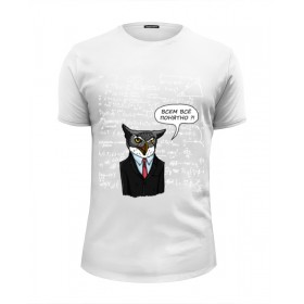 Мужская футболка Premium с принтом сова преподаватель у доски в Белгороде, Белый, черный, серый меланж, голубой: 100% хлопок, плотность 160 гр. Остальные цвета: 92% хлопок, 8% лайкра, плотность 170-180гр. |  | 