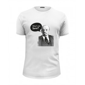 Мужская футболка Premium с принтом Клёвый чувак Ленин - Cool Bro Lenin в Белгороде, Белый, черный, серый меланж, голубой: 100% хлопок, плотность 160 гр. Остальные цвета: 92% хлопок, 8% лайкра, плотность 170-180гр. |  | 