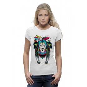 Женская футболка Premium с принтом Шаман-лев (Ж) в Белгороде,  |  | Тематика изображения на принте: 