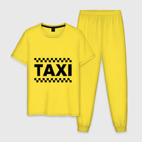 Мужская пижама хлопок с принтом Taxi в Белгороде, 100% хлопок | брюки и футболка прямого кроя, без карманов, на брюках мягкая резинка на поясе и по низу штанин
 | Тематика изображения на принте: taxi | для таксиста | такси | таксист | шашечки