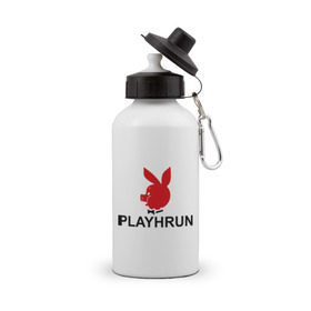 Бутылка спортивная с принтом Playhrun в Белгороде, металл | емкость — 500 мл, в комплекте две пластиковые крышки и карабин для крепления | playboy | плейбой | плейхрюн | хрю
