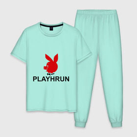 Мужская пижама хлопок с принтом Playhrun в Белгороде, 100% хлопок | брюки и футболка прямого кроя, без карманов, на брюках мягкая резинка на поясе и по низу штанин
 | playboy | плейбой | плейхрюн | хрю