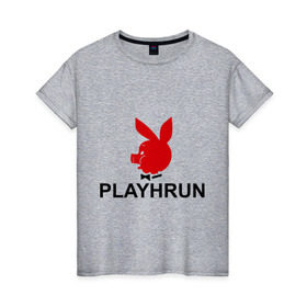 Женская футболка хлопок с принтом Playhrun в Белгороде, 100% хлопок | прямой крой, круглый вырез горловины, длина до линии бедер, слегка спущенное плечо | playboy | плейбой | плейхрюн | хрю