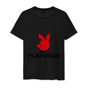 Мужская футболка хлопок с принтом Playhrun в Белгороде, 100% хлопок | прямой крой, круглый вырез горловины, длина до линии бедер, слегка спущенное плечо. | playboy | плейбой | плейхрюн | хрю
