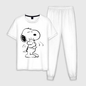 Мужская пижама хлопок с принтом Snoopy в Белгороде, 100% хлопок | брюки и футболка прямого кроя, без карманов, на брюках мягкая резинка на поясе и по низу штанин
 | snoopy | сгупи