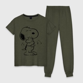 Женская пижама хлопок с принтом Snoopy в Белгороде, 100% хлопок | брюки и футболка прямого кроя, без карманов, на брюках мягкая резинка на поясе и по низу штанин | snoopy | сгупи