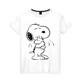 Женская футболка хлопок с принтом Snoopy в Белгороде, 100% хлопок | прямой крой, круглый вырез горловины, длина до линии бедер, слегка спущенное плечо | Тематика изображения на принте: snoopy | сгупи