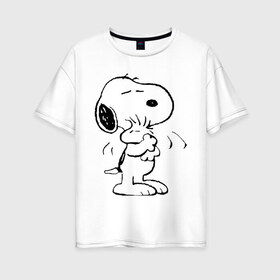 Женская футболка хлопок Oversize с принтом Snoopy в Белгороде, 100% хлопок | свободный крой, круглый ворот, спущенный рукав, длина до линии бедер
 | Тематика изображения на принте: snoopy | сгупи