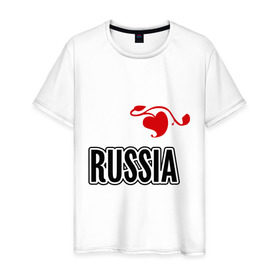 Мужская футболка хлопок с принтом Russia leaf в Белгороде, 100% хлопок | прямой крой, круглый вырез горловины, длина до линии бедер, слегка спущенное плечо. | Тематика изображения на принте: russia | россия | русский | сердце | че2012 | я русский