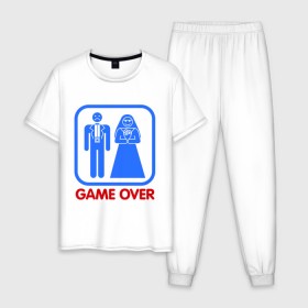 Мужская пижама хлопок с принтом Game over в Белгороде, 100% хлопок | брюки и футболка прямого кроя, без карманов, на брюках мягкая резинка на поясе и по низу штанин
 | Тематика изображения на принте: game over | жених | игра закончена | невеста