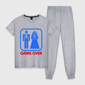 Женская пижама хлопок с принтом Game over в Белгороде, 100% хлопок | брюки и футболка прямого кроя, без карманов, на брюках мягкая резинка на поясе и по низу штанин | game over | жених | игра закончена | невеста