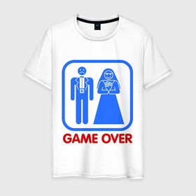 Мужская футболка хлопок с принтом Game over в Белгороде, 100% хлопок | прямой крой, круглый вырез горловины, длина до линии бедер, слегка спущенное плечо. | game over | жених | игра закончена | невеста