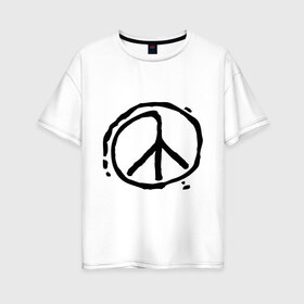Женская футболка хлопок Oversize с принтом Пацифика в Белгороде, 100% хлопок | свободный крой, круглый ворот, спущенный рукав, длина до линии бедер
 | графика | знак хиппи | мир | пацифизм | рисунок