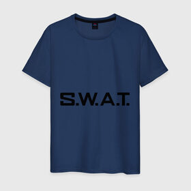 Мужская футболка хлопок с принтом S.W.A.T в Белгороде, 100% хлопок | прямой крой, круглый вырез горловины, длина до линии бедер, слегка спущенное плечо. | s.w.a.t | swat | войска специального назначения | спецназ