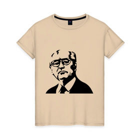 Женская футболка хлопок с принтом Горбачев в Белгороде, 100% хлопок | прямой крой, круглый вырез горловины, длина до линии бедер, слегка спущенное плечо | горбачев | михаил сергеевич | политические | россия
