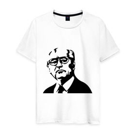 Мужская футболка хлопок с принтом Горбачев в Белгороде, 100% хлопок | прямой крой, круглый вырез горловины, длина до линии бедер, слегка спущенное плечо. | горбачев | михаил сергеевич | политические | россия