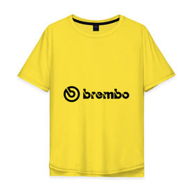 Мужская футболка хлопок Oversize с принтом Brembo в Белгороде, 100% хлопок | свободный крой, круглый ворот, “спинка” длиннее передней части | brembo | брембо | колодки | тормоза | тормозные колодки | тюнинг