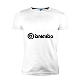 Мужская футболка премиум с принтом Brembo в Белгороде, 92% хлопок, 8% лайкра | приталенный силуэт, круглый вырез ворота, длина до линии бедра, короткий рукав | brembo | брембо | колодки | тормоза | тормозные колодки | тюнинг