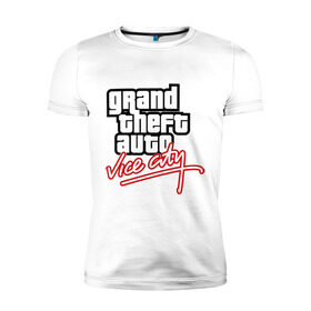 Мужская футболка премиум с принтом GTA Vice City в Белгороде, 92% хлопок, 8% лайкра | приталенный силуэт, круглый вырез ворота, длина до линии бедра, короткий рукав | auto | grand | thaft | гта | игра | компьютерная