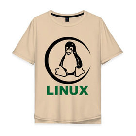 Мужская футболка хлопок Oversize с принтом Linux в Белгороде, 100% хлопок | свободный крой, круглый ворот, “спинка” длиннее передней части | Тематика изображения на принте: пингвин