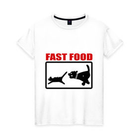 Женская футболка хлопок с принтом Fast food в Белгороде, 100% хлопок | прямой крой, круглый вырез горловины, длина до линии бедер, слегка спущенное плечо | fast food | fastfood | быстра еда | коты | кошка | песики | собака