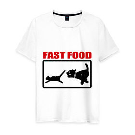 Мужская футболка хлопок с принтом Fast food в Белгороде, 100% хлопок | прямой крой, круглый вырез горловины, длина до линии бедер, слегка спущенное плечо. | fast food | fastfood | быстра еда | коты | кошка | песики | собака