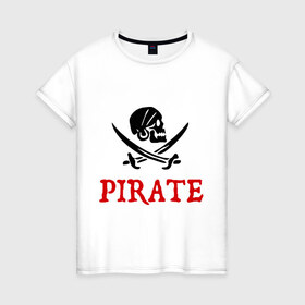 Женская футболка хлопок с принтом Pirate в Белгороде, 100% хлопок | прямой крой, круглый вырез горловины, длина до линии бедер, слегка спущенное плечо | пират