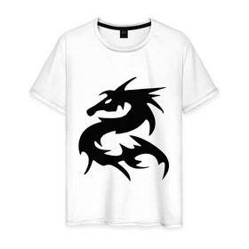 Мужская футболка хлопок с принтом Дракон (2) в Белгороде, 100% хлопок | прямой крой, круглый вырез горловины, длина до линии бедер, слегка спущенное плечо. | dragon | tribal | дракон | китайский дракон | орнамент | трайбл | трибал | узор