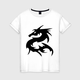 Женская футболка хлопок с принтом Дракон (2) в Белгороде, 100% хлопок | прямой крой, круглый вырез горловины, длина до линии бедер, слегка спущенное плечо | dragon | tribal | дракон | китайский дракон | орнамент | трайбл | трибал | узор